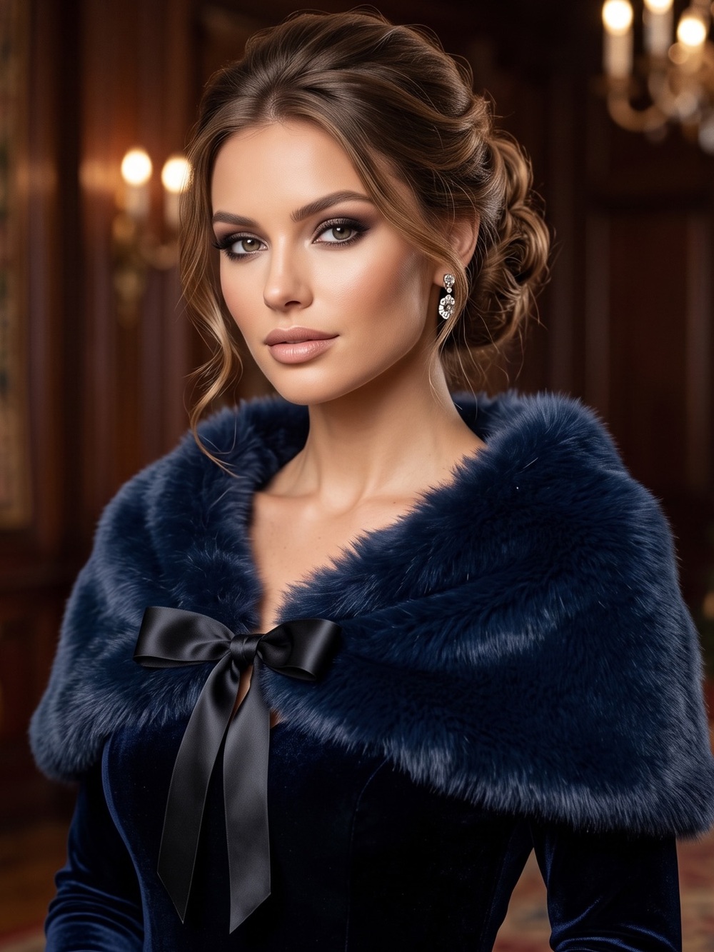RALPH LAUREN BLUE FAUX FUR STOLE WRAP FORMAL